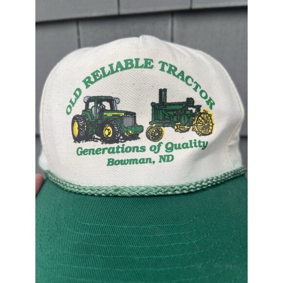 Vintage 80s Old Reliable Tractor Bowman North Dakota green canvas trucker hat - Picture 2 of 11